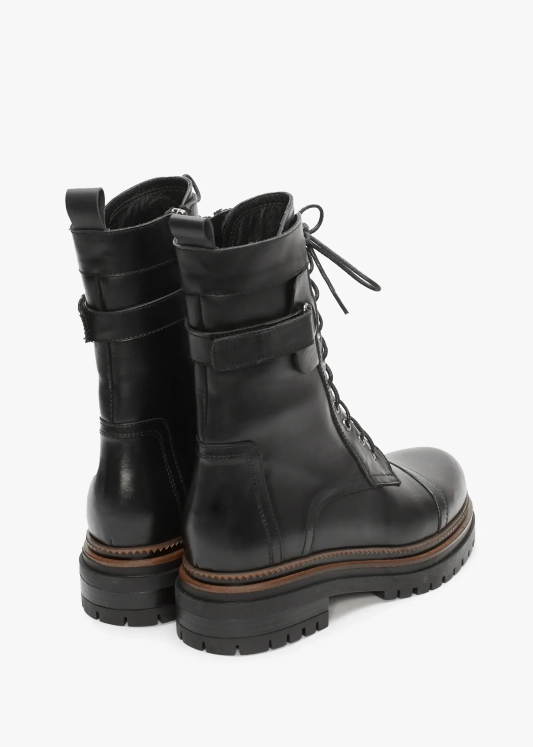 Idris Black Leather Ankle Strap Biker Boots