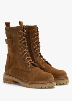 Idris Tan Suede Ankle Strap Biker Boots