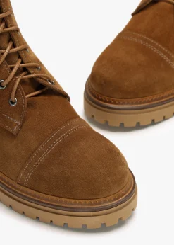 Idris Tan Suede Ankle Strap Biker Boots