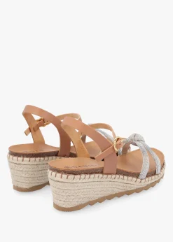 Iknot Diamante Knot Tan Leather Low Wedge Sandals