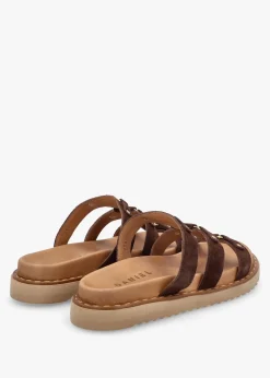 Ilene Brown Suede Three Bar Chunky Mules