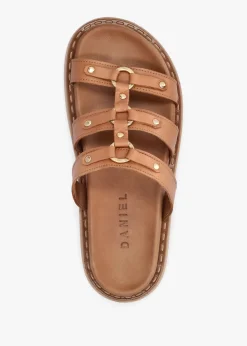 Ilene Tan Leather Three Bar Chunky Mules