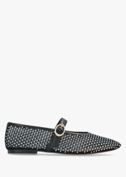 Imesh Black Crystal Mesh Mary Jane Pumps