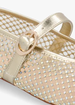 Imesh Gold Crystal Mesh Mary Jane Pumps