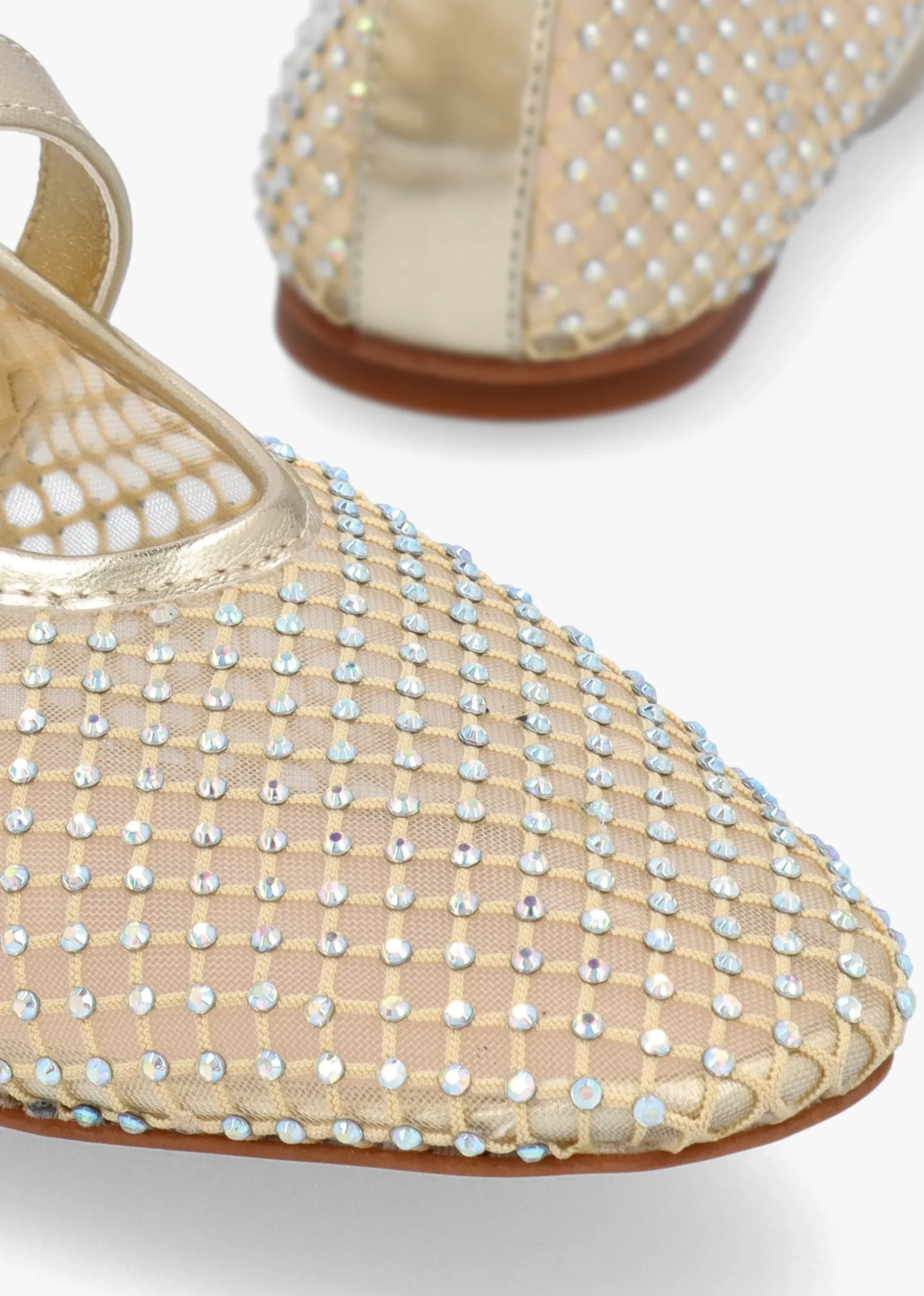 Imesh Gold Crystal Mesh Mary Jane Pumps