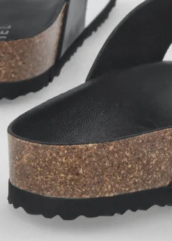 Imule Split Black & White Leather Two Bar Mules