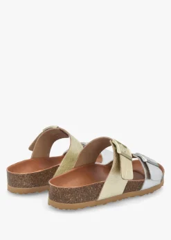 Imule Split Gold & Silver Leather Two Bar Mules
