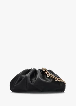 Inrouche Black Leather Ruched Clutch Bag