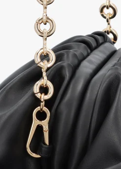 Inrouche Black Leather Ruched Clutch Bag
