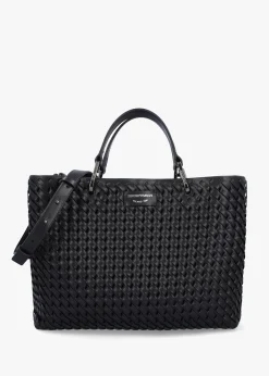Interwoven Black Shopper Bag With Pouch