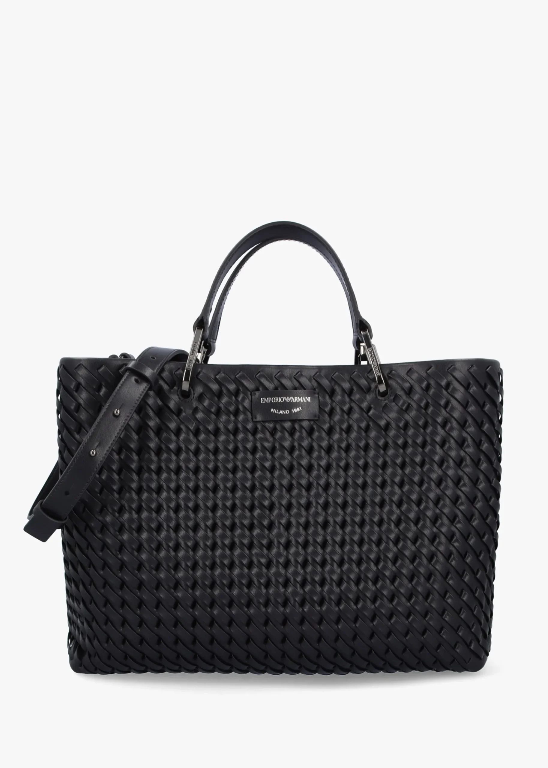 Interwoven Black Shopper Bag With Pouch