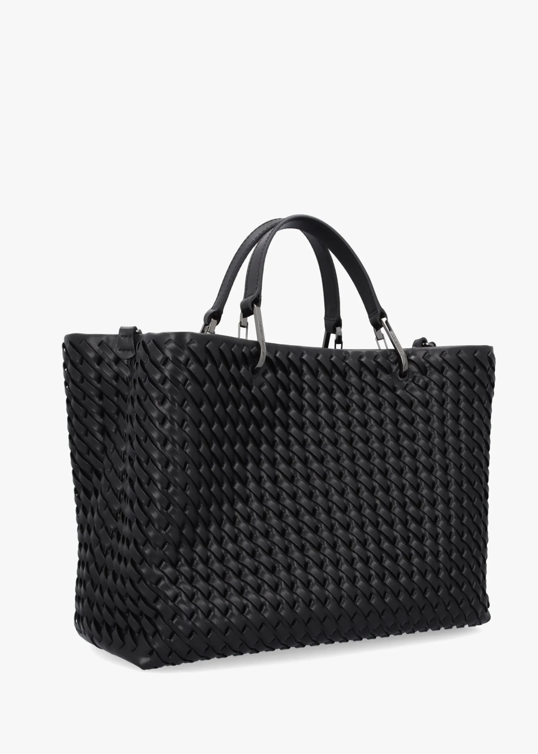 Interwoven Black Shopper Bag With Pouch