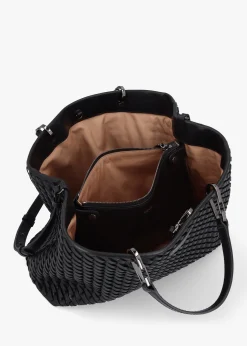 Interwoven Black Shopper Bag With Pouch