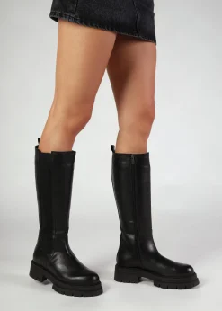 Issa Black Leather Knee High Chelsea Boots