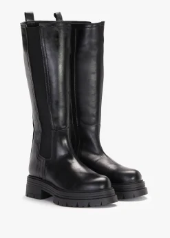 Issa Black Leather Knee High Chelsea Boots