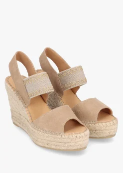 Istitch Beige Suede Wedge Espadrilles