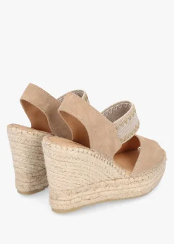 Istitch Beige Suede Wedge Espadrilles