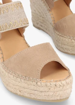 Istitch Beige Suede Wedge Espadrilles