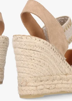 Istitch Beige Suede Wedge Espadrilles