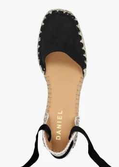 Istitch Black Suede Tie Fastening Flat Espadrilles
