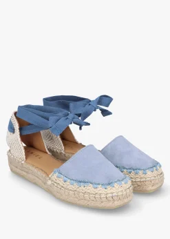 Istitch Blue Suede Tie Fastening Flat Espadrilles