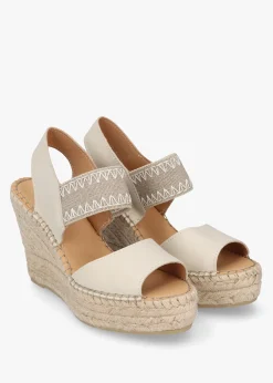 Istitch Cream Leather Wedge Espadrilles