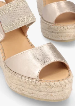 Istitch Gold Leather Wedge Espadrilles