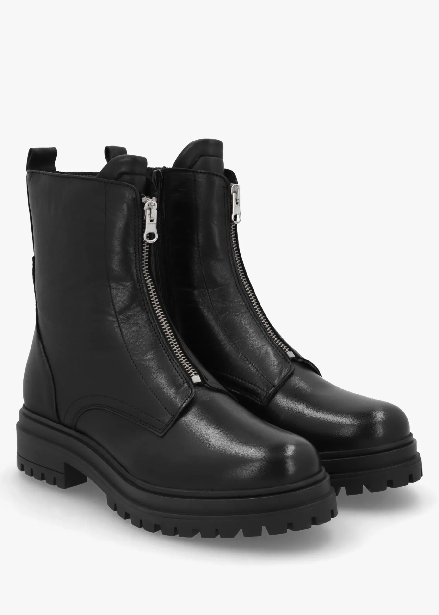 Izippe Black Leather Front Zip Ankle Boots