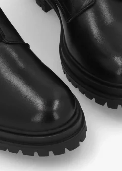 Izippe Black Leather Front Zip Ankle Boots