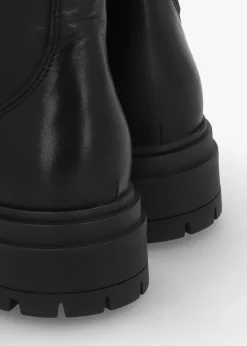 Izippe Black Leather Front Zip Ankle Boots