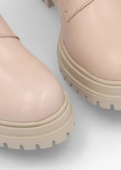 Izippe Cream Leather Front Zip Ankle Boots