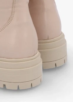 Izippe Cream Leather Front Zip Ankle Boots