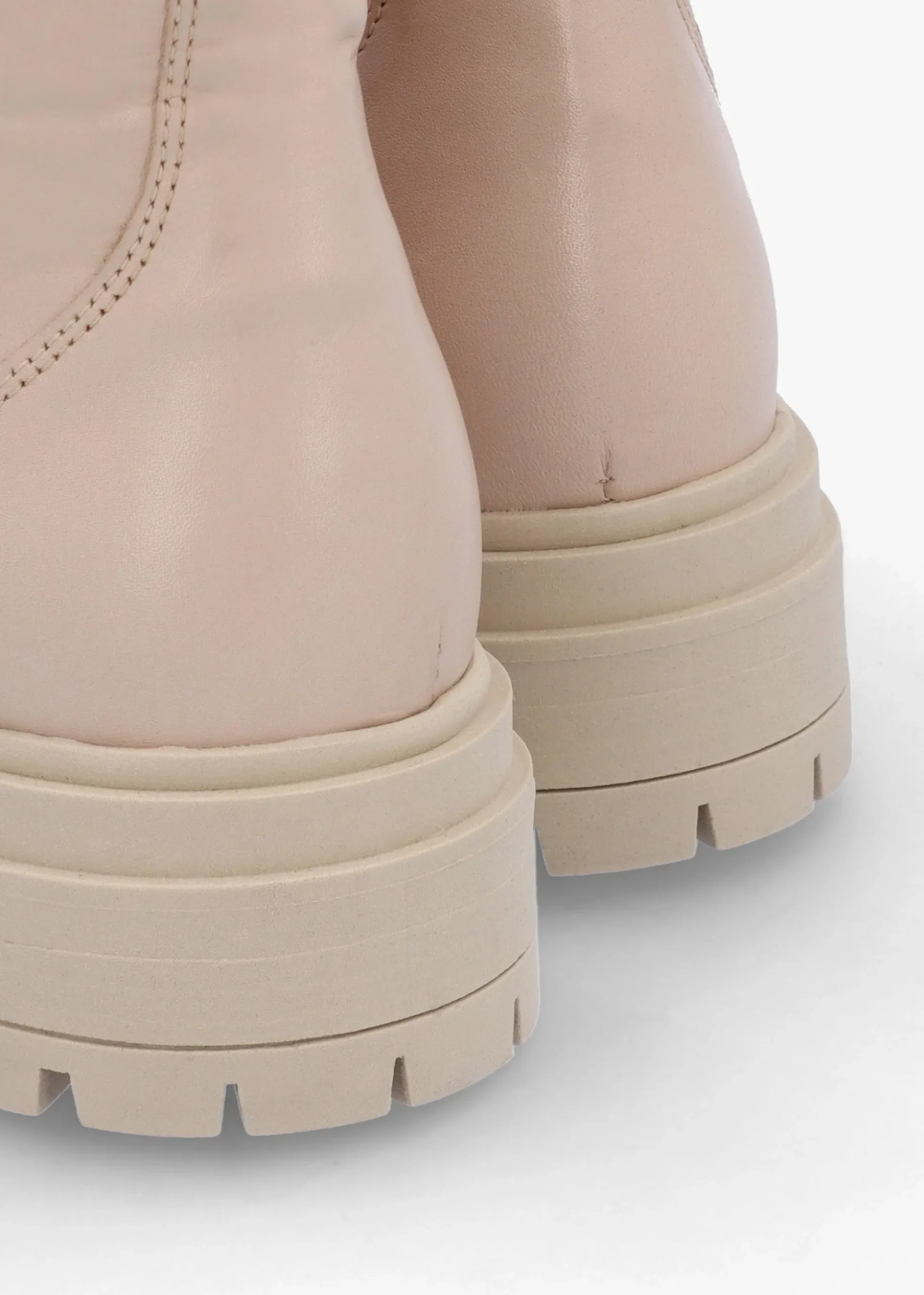 Izippe Cream Leather Front Zip Ankle Boots