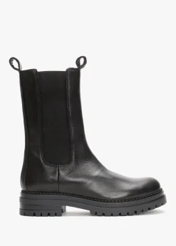 Izzie Black Leather Elongated Chelsea Boots