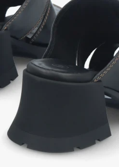 Jadzia Black Leather Block Heel Mules