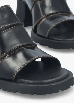 Jadzia Black Leather Block Heel Mules