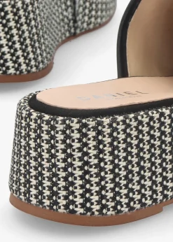 Jono Black Monogram Woven Raffia Flatform Mules