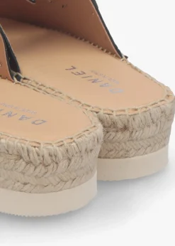 Jools Black Leather Studded Flatform Espadrille Mules