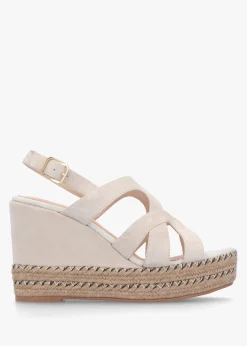 Josie Beige Suede Espadrille Wedge Sandals