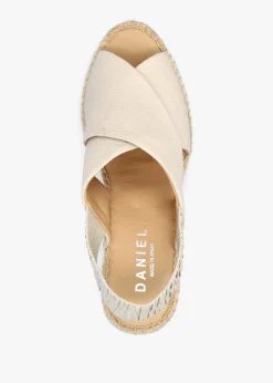 Jossy Cream Leather Cross Strap Sling Back Wedge Espadrilles