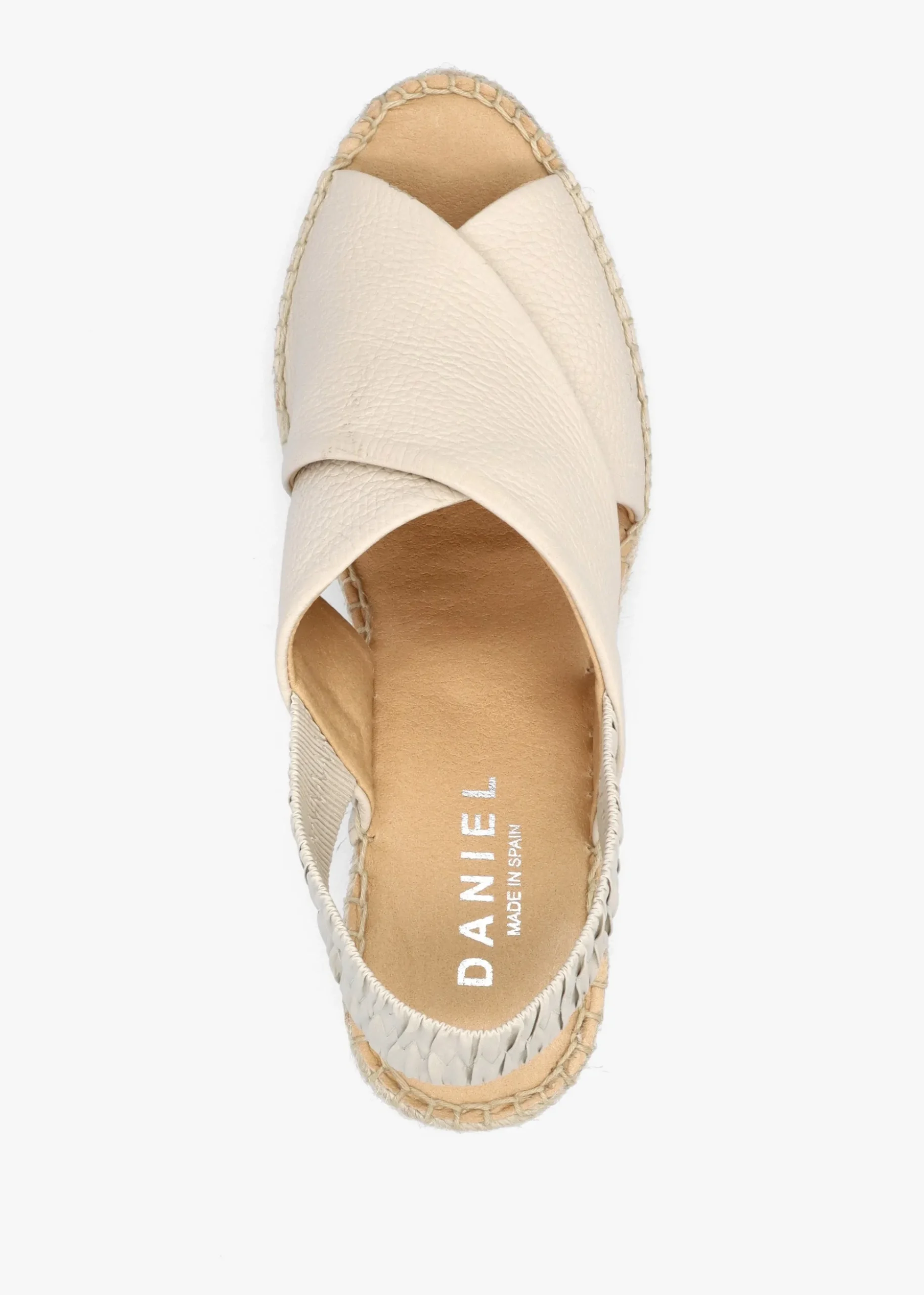 Jossy Cream Leather Cross Strap Sling Back Wedge Espadrilles
