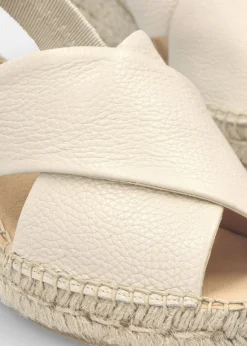 Jossy Cream Leather Cross Strap Sling Back Wedge Espadrilles