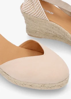 Juana Beige Suede Wedge Espadrilles