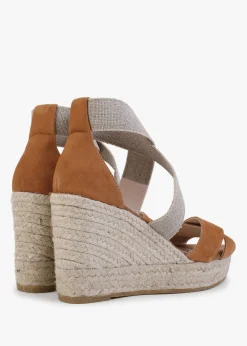 Kamp Tan Suede Elasticated Cross Strap Wedge Espadrilles