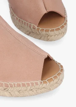 Kathie Nude Suede Peep Toe Sling Back Wedge Espadrilles