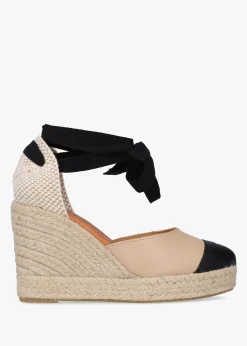 Kendall Beige Leather Toe Cap Wedge Espadrilles