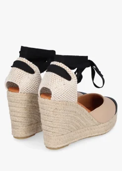 Kendall Beige Leather Toe Cap Wedge Espadrilles