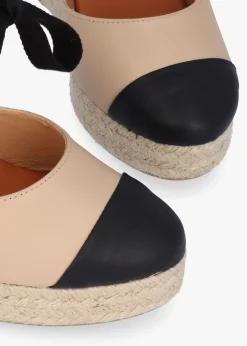 Kendall Beige Leather Toe Cap Wedge Espadrilles