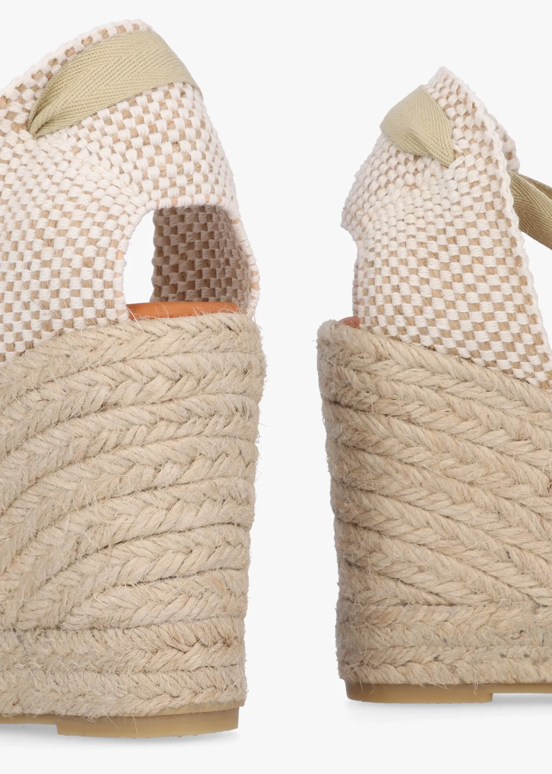 Kendall Beige Textile Gold Leather Toe Cap Wedge Espadrilles