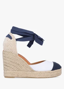 Kendall White Leather Toe Cap Wedge Espadrilles